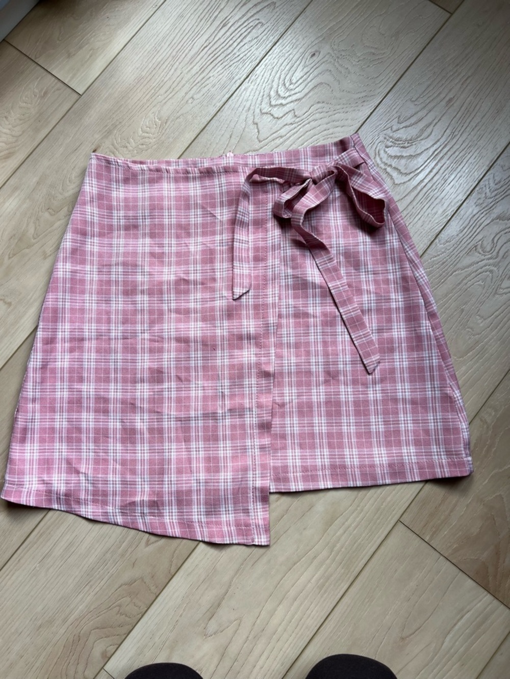 SHEIN Pink Plaid Wrap Mini Skirt